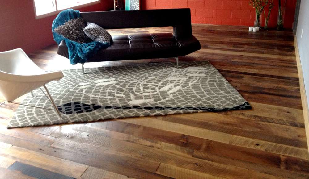 mixed reclaimed floor with rug